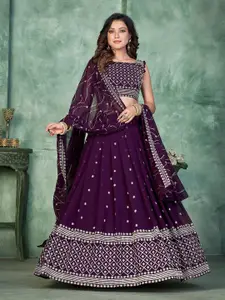 KALINI Embroidered Semi-Stitched Poly Georgette Lehenga & Unstitched Blouse With Dupatta
