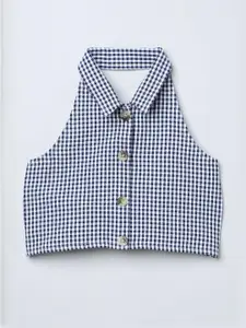 taffykids Girls Checked Halter Neck Cotton Crop Top