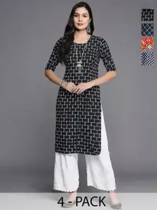 Anouk Rustic Selection Of 4 Abstract Printed Round Neck Straight Kurta