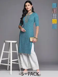 Anouk Rustic Women Pack of 5 Ethnic Motifs Printed Daily Straight Kurtas