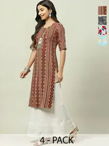 Anouk Rustic Women Pack of 4 Ethnic Motifs Printed Daily Straight Kurtas