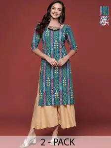 Anouk Rustic Selection Of 2 Women Ethnic Motifs Printed Daily Straight Kurtas