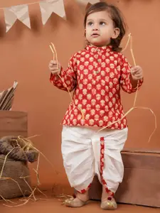 BAESD Boys Ethnic Motifs Printed Cotton Kurta with Dhoti Pant