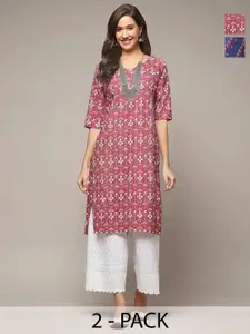 Anouk Rustic Selection Of 2 Women Ethnic Motifs Printed Daily Straight Kurtas