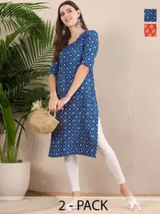 Anouk Rustic Selection Of 2 Women Ethnic Motifs Printed Daily Straight Kurtas