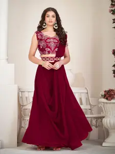 KALINI Embroidered Semi-Stitched Poly Georgette Lehenga & Unstitched Blouse With Dupatta