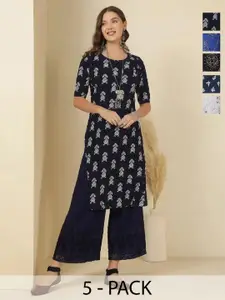 Anouk Rustic Women Pack of 5 Ethnic Motifs Printed Crepe Kurtas