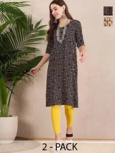 Anouk Rustic Selection Of 2 Women Ethnic Motifs Printed Daily Straight Kurtas