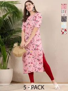 Anouk Rustic Selection Of 5 Floral Printed Round Neck Straight Kurtas