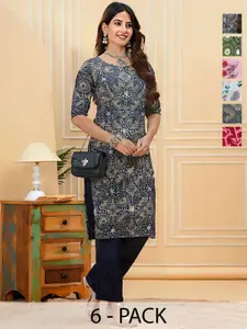 Anouk Rustic Women Pack of 5 Ethnic Motifs Printed Daily Straight Kurtas