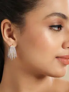 Yinara Gold-Plated American Diamond Studded Contemporary Hoop Earrings