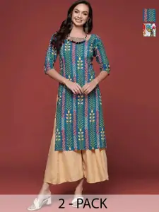 Anouk Rustic Selection Of 2 Women Ethnic Motifs Printed Daily Straight Kurtas