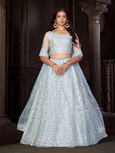 KALINI Embroidered Thread Work Net Semi-Stitched Lehenga & Blouse With Dupatta