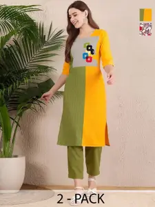 Anouk Rustic Selection Of 2 Women Colourblocked Printed Daily Straight Kurtas