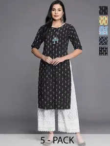 Anouk Rustic Selection Of 5 Floral Printed Round Neck Straight Kurtas