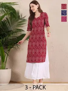 Anouk Rustic Selection Of 3 Bandhani Printed Straight Kurtas