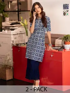 Anouk Rustic Selection Of 2 Women Ethnic Motifs Printed Daily Straight Kurtas