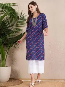 Anouk Rustic Geometric Printed Round Neck Straight Kurta