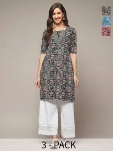 Anouk Rustic Pack of 3 Women Ethnic Motifs Printed Round Neck Casual Kurta