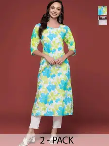 Anouk Rustic Selection Of 2 Floral Printed Round Neck Straight Kurtas