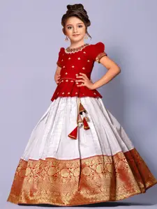 Wommaniya Impex Girls Floral Embroidered Art Silk Ready to Wear Lehenga & Choli