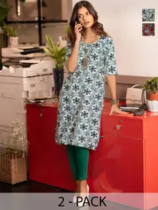 Anouk Rustic Selection Of 2 Women Ethnic Motifs Printed Daily Straight Kurtas