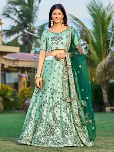 KALINI Embroidered Semi-Stitched Satin Lehenga & Unstitched Blouse With Dupatta