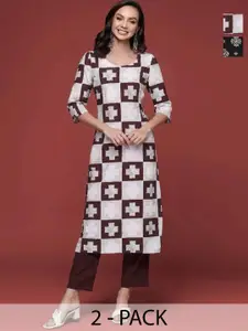 Anouk Rustic Selection Of 2 Women Ethnic Motifs Printed Crepe Kurtas