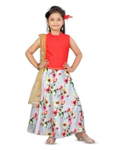 BAESD Girls Floral Printed Silk Ready To Wear Lehenga With Blouse & Dupatta