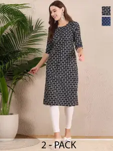 Anouk Rustic Selection Of 2 Women Ethnic Motifs Printed Daily Straight Kurtas