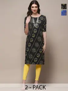 Anouk Rustic Selection Of 2 Women Ethnic Motifs Printed Daily Straight Kurtas