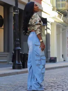 StyleCast Women Floral Print Cuffed Sleeves Shirt Style Crop Top