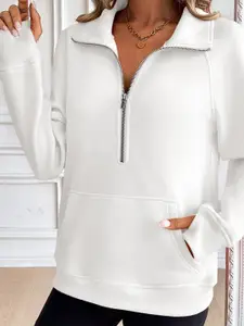 Outzidr Women Shirt Collar Long Sleeve Half Zip Sweatshirt