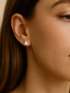 The Jewellery Tale Stainless Steel Silver Plated Crystals Studded Triangular Studs