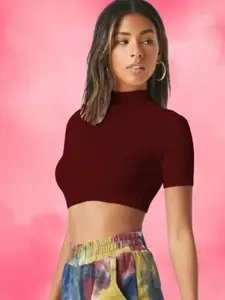 Dream Beauty Fashion Women High Neck Fitted Crop Top