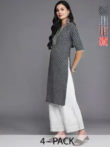 Anouk Rustic Women Pack of 4 Ethnic Motifs Printed Daily Straight Kurtas
