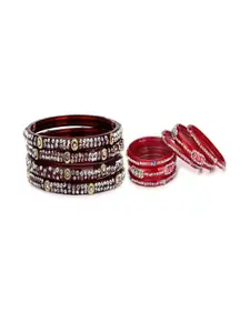SOMIL Set of 10 Maroon Alloy Bangles