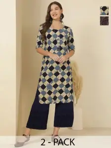 Anouk Rustic Selection Of 2 Women Ethnic Motifs Printed Crepe Kurta