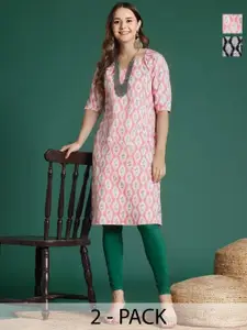 Anouk Rustic Selection Of 2 Women Ethnic Motifs Printed Daily Straight Kurtas