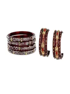 SOMIL Set of 10 Maroon Alloy Bangles