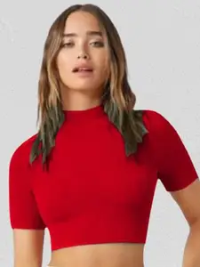 Dream Beauty Fashion Women High Neck Fitted Super Crop Top