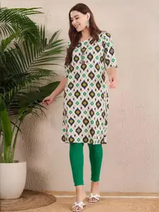 Anouk Rustic Geometric Printed Round Neck Straight Kurta