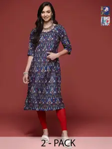 Anouk Rustic Selection Of 2 Women Ethnic Motifs Printed Daily Straight Kurtas