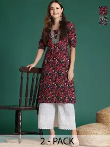 Anouk Rustic Selection Of 2 Women Floral Printed Daily Straight Kurtas