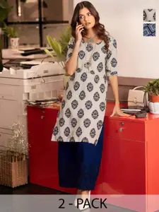 Anouk Rustic Selection Of 2 Women Ethnic Motifs Printed Daily Straight Kurtas