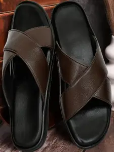 ZIRSQ Men Cross Strap Comfort Sandals (Brown , 6)