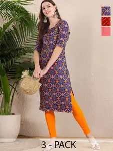 Anouk Rustic Women Pack of 3 Ethnic Motifs Printed Crepe Straight Kurta