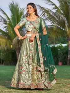 KALINI Embroidered Thread Work Satin Semi-Stitched Lehenga & Blouse With Dupatta