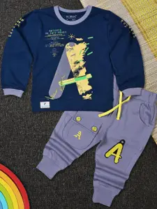 WORTON FASHION Printed Pure Cotton T-shirt & Joggers