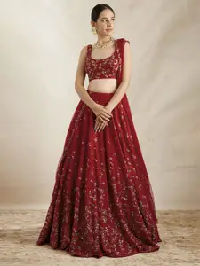 Aika Embroidered Sequinned Silk Semi-Stitched Lehenga & Unstitched Blouse With Dupatta